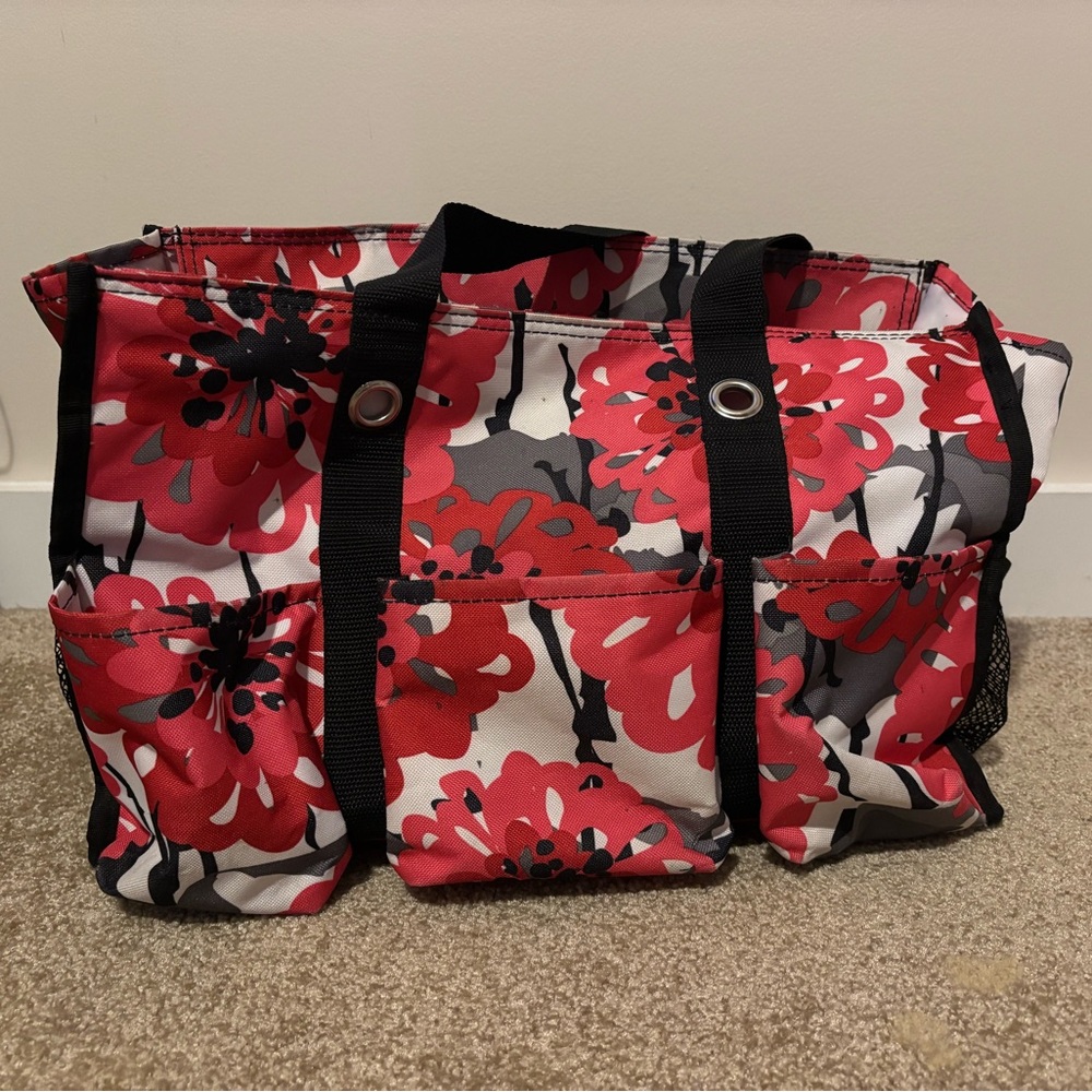 Floral Tote Bag - Red and Black